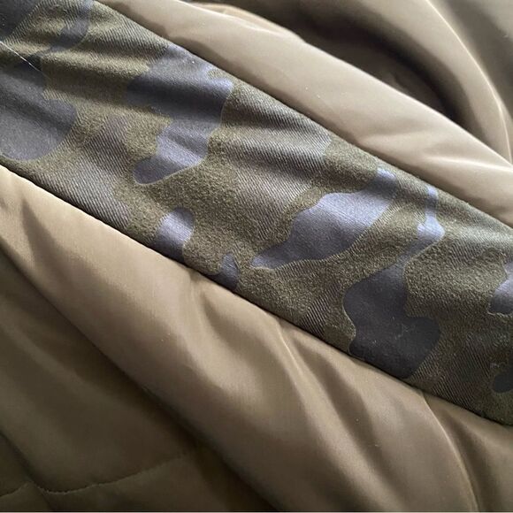 Adrienne Landau olive green faux fur nylon hooded army bomber jacket winter M - Picture 8 of 9